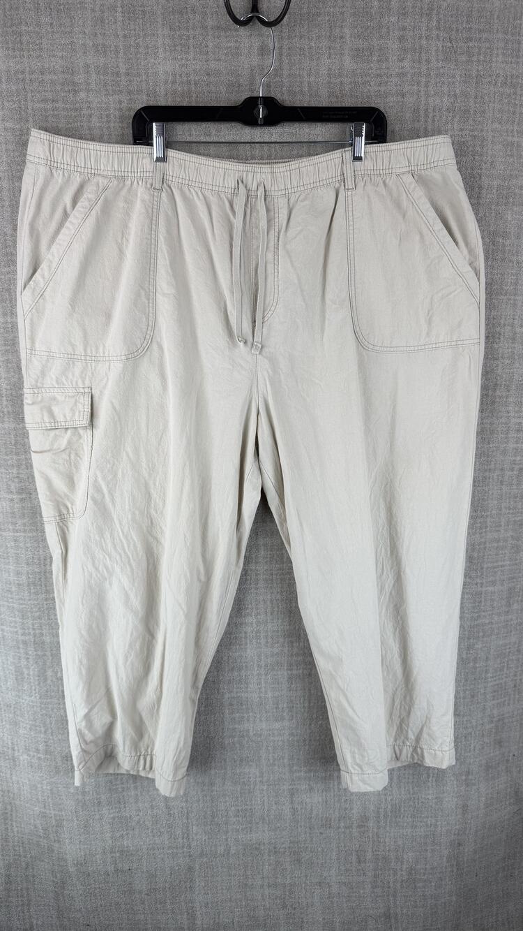 Kim Rogers Jeans Womens 3X Beige Ankle Relaxed Drawstring Elastic Waist Pockets